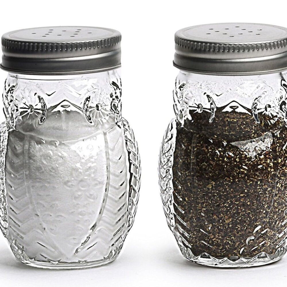 Circleware Owl Glass Salt and Pepper Shakers, Set of 4, 5 ounce